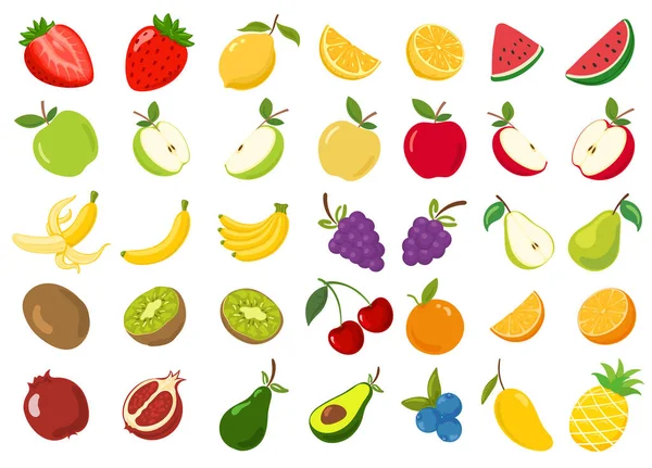 Collection Fruits Jeu Illustration Dessin Animé Vecteur Modèle — Image vectorielle