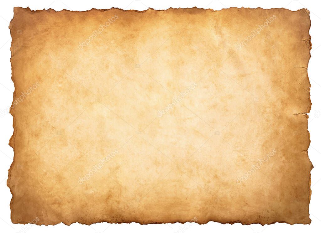 old parchment paper sheet vintage aged or texture isolated on white background.