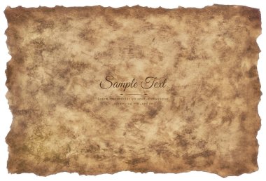 Beyaz arkaplanda eski parşömen kağıdının yıllandırılmış ya da izole edilmiş dokusu.