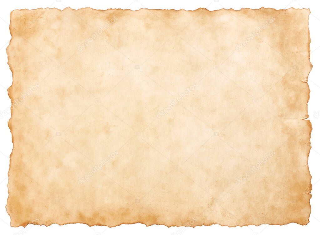 old parchment paper sheet vintage aged or texture isolated on white background.