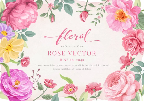 Bella Rosa Fiore Foglia Botanica Digitale Dipinto Illustrazione Amore Matrimonio — Vettoriale Stock