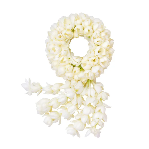 Jasmine Garland Symbol Mothers Day Thailand White Background Clipping Path — Fotografia de Stock