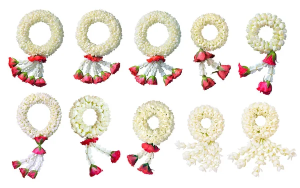 Collection Jasmine Garland Symbol Mothers Day Thailand White Background Clipping — Foto de Stock