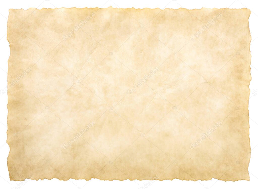 old parchment paper sheet vintage aged or texture isolated on white background.