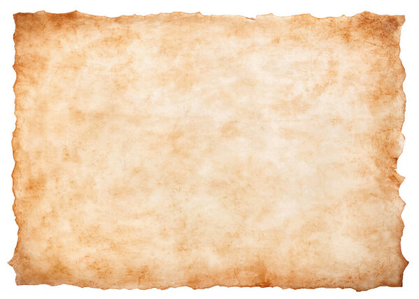 old parchment paper sheet vintage aged or texture isolated on white background.