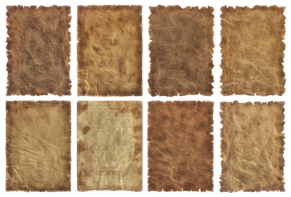 Koleksiyon Eski Parşömen Kağıdını Beyaz Arkaplan Üzerinde Yaşlandırılmış Izole Edilmiş — Stok fotoğraf