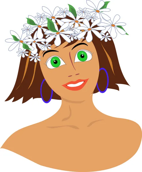 Το κορίτσι με ένα στεφάνι από λουλούδια στο κεφάλι — Διανυσματικό Αρχείο