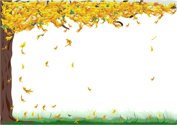 Autumn leaves fly and land on the grass — Stock Vector