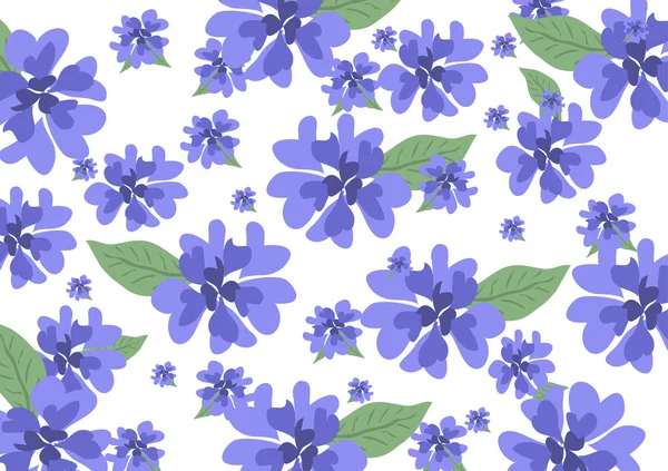 พิมพ์ดอกไม้ด้วยดอกไม้สีฟ้าและกลีบดอกของหัวใจ — ภาพเวกเตอร์สต็อก