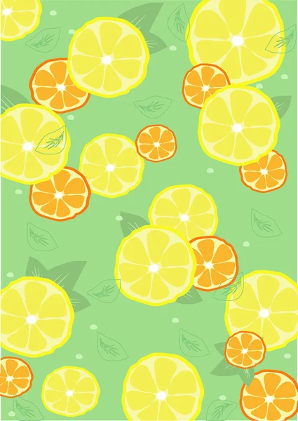 Фон из лимонов и апельсинов с листьями — стоковый вектор