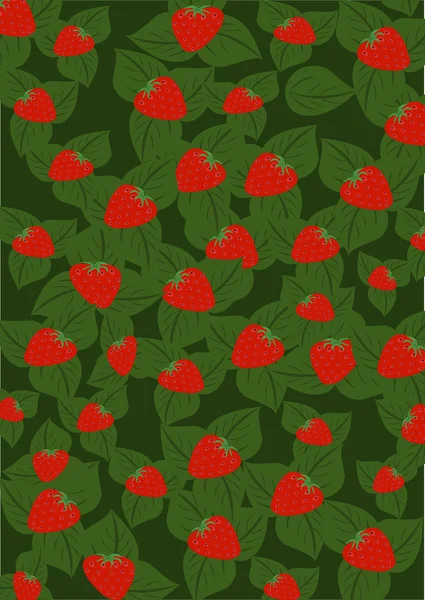 Hintergrund aus roten Erdbeeren und grünen Blättern — Stockvektor