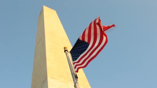 Oss flagga och washington monument — Stockvideo