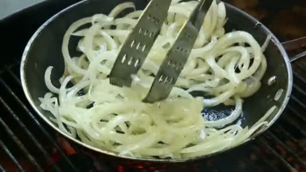 Stirring Onions on Pan — Stock Video