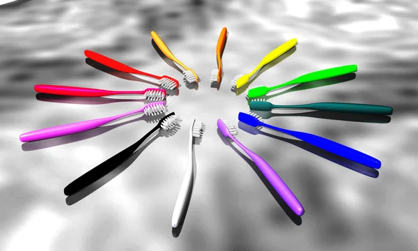 Multicolor Toothbrush Circle on Marble — Stock Photo, Image