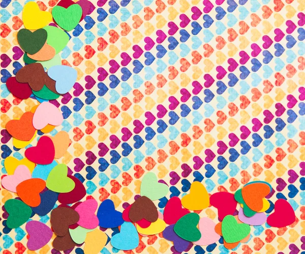 Corner of multicolored paper hearths — Stock Photo, Image