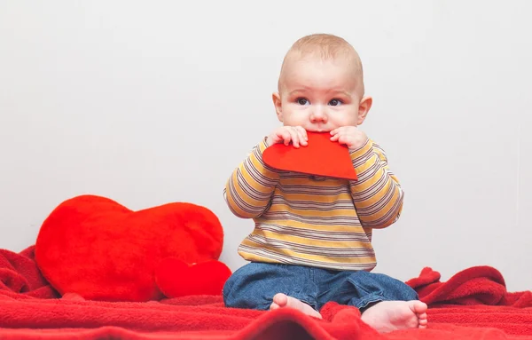 Little sweet boy with heart — Stock Photo, Image