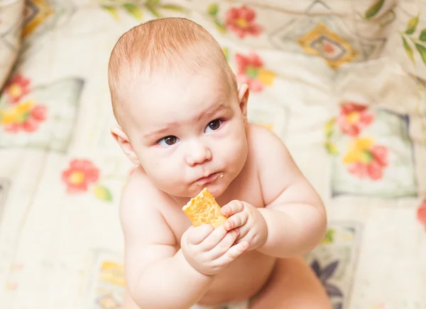 小孩吃饼干 — 图库照片