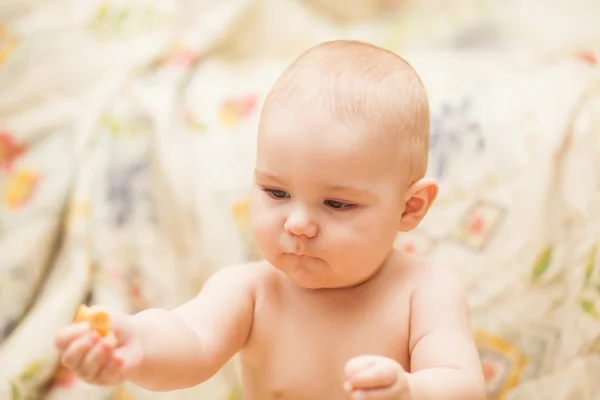 Klein kind koekje eten — Stockfoto