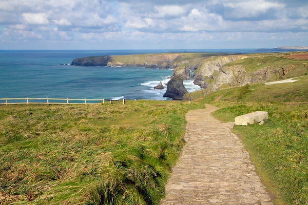 South West Coastal Path Bedruthan North Cornwall Inghilterra Regno Unito — Foto Stock