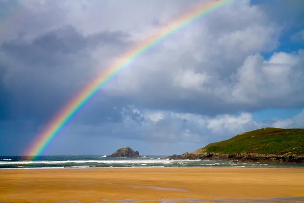 Rainbow at Crantock beach in Cornwall England UK — Stock Photo, Image