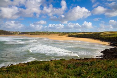 newquay yakınındaki Crantock plaj ve bay Kuzey cornwall