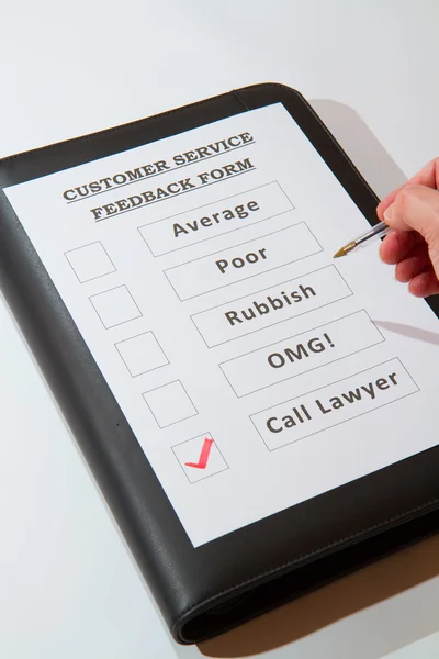 Fun Customer Service Feedback Form Call lawyers — Stock Photo, Image