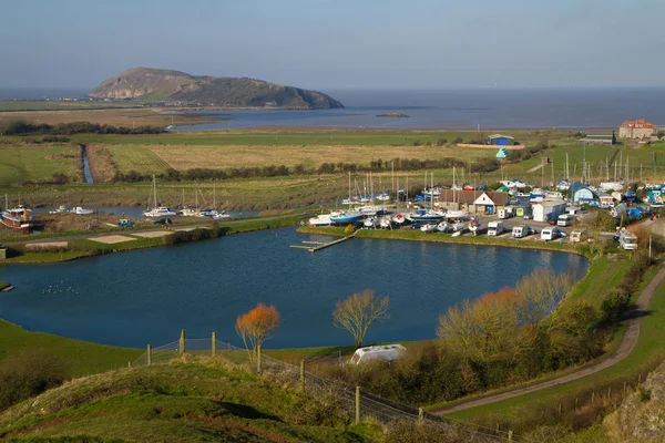 Brean Down and Uphill boat yard Somerset from Uphill Church Weston-super-mare — Stock Photo, Image