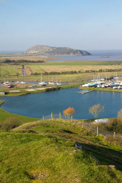 Brean Down and Uphill boat yard Somerset from Uphill Church Weston-super-mare — Stock Photo, Image