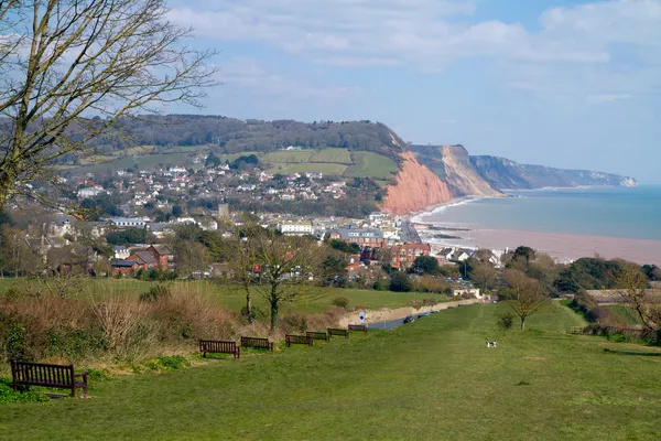 Sidmouth ve kıyı şeridi devon İngiltere'nin görünümü — Stok fotoğraf