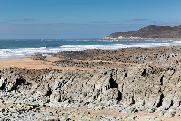 Woolacombe bay beach und coast devon england blick in Richtung morte point — Stockfoto