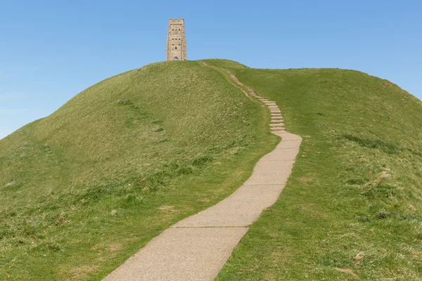 Glastonbury tor heuvel somerset Engeland het pad aanloop — Stockfoto
