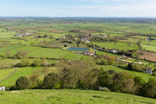 Uitzicht vanaf glastonbury tor hill somerset Engeland — Stockfoto