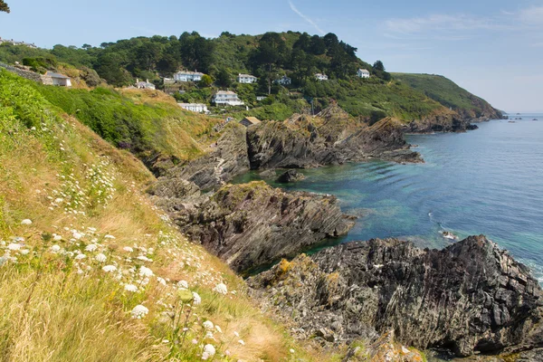 Vista desde el sendero de la costa suroeste cerca de Polperro Cornwall Inglaterra — Foto de Stock