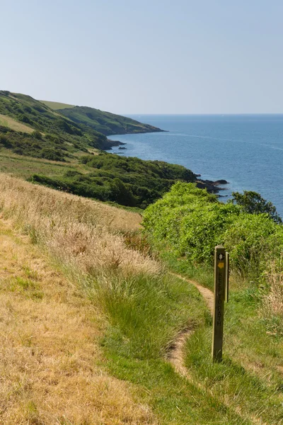 South West Coast Path from Polkerris Cornwall heading in a southerly direction on a beautiful summer day — Stock Photo, Image