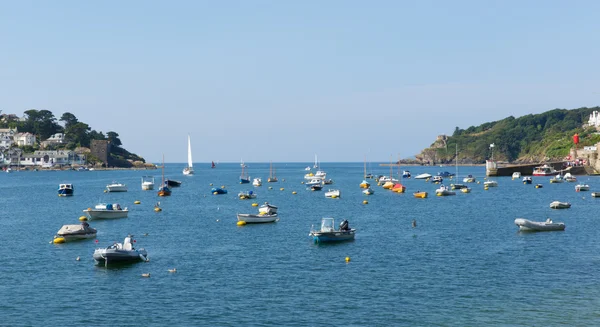 Boats on Fowey river Cornwall England view to English channel — Stock Photo, Image