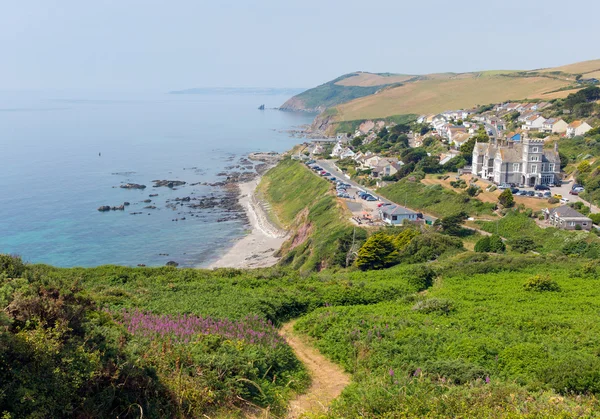 Pueblo y costa de Portwrinkle Whitsand Bay cerca de Looe Cornwall Inglaterra Reino Unido en South West Coast Path —  Fotos de Stock