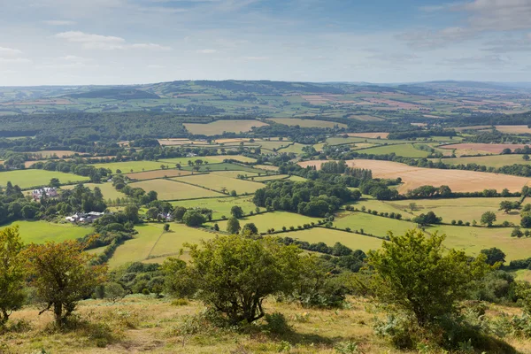 View from Quantock Hills Somerset of the green fields of England — Stock Photo, Image