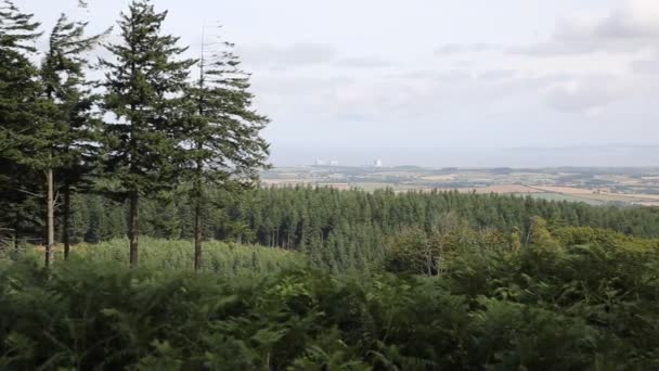 Blick von den Quantock-Hügeln auf England mit Blick auf das Atomkraftwerk Hinkley Point und den Bristol-Kanal — Stockvideo