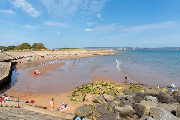 Dawlish warren beach devon england på blå himmel sommardag — Stockfoto