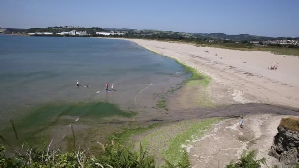 Par beach Cornwall England near St Austell and Polkerris with blue sea and sky on a beautiful summer day — Stock Video