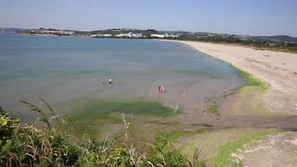 Par beach Cornwall England near St Austell and Polkerris with blue sea and sky on a beautiful summer day — Stock Video