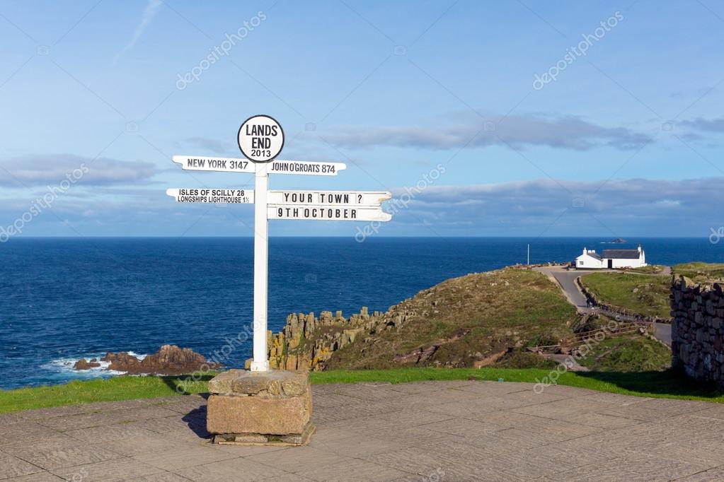 Signpost at Lands End Cornwall the most westerly point of England on