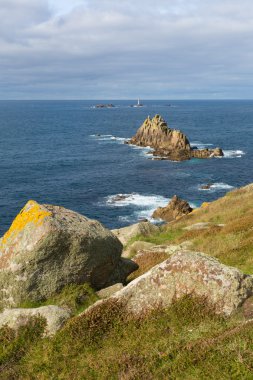 Lands end cornwall İngiltere'de İngiliz turist çeken