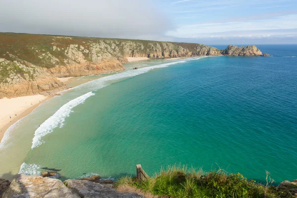Porthcurno beach Cornwall England UK by the Minack Theatre — Stock Photo, Image