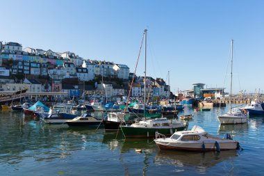 tekneler brixham, mavi gökyüzü ile sakin bir gününde devon İngiltere liman