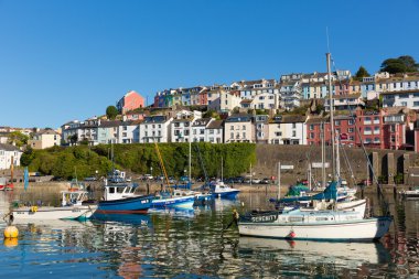 tekneler brixham, mavi gökyüzü ile sakin bir gününde devon İngiltere liman
