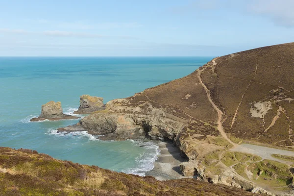 Plaża przy st agnes cornwall uk Anglii na północny wschód, obejrzeli z południowej west coast path — Zdjęcie stockowe