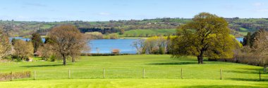 Blagdon Lake Somerset in Chew Valley at the edge of the Mendip Hills south of Bristol provides drinking water but also used for fishing and is a nature reserve panoramic clipart