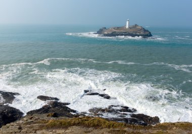 Deniz feneri ve kırma taş godrevy cornwall İngiltere İngiltere deniz ada