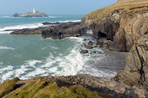 Cornwall sahil godrevy fener Adası st Ives defne cornwall İngiltere İngiltere — Stok fotoğraf